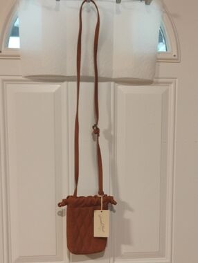 Women's Brown Quilted Crossbody Drawstring Bag